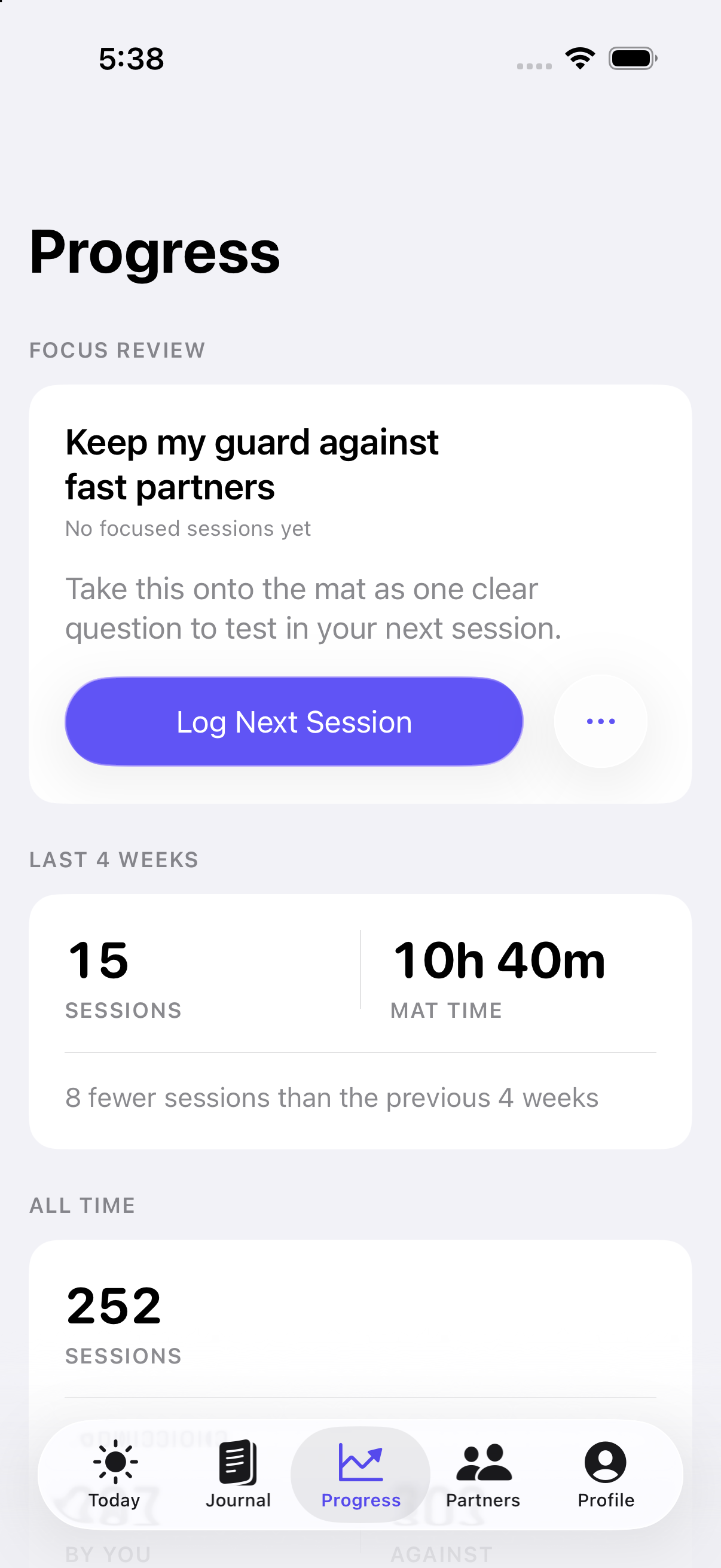 Focus review screen showing one clear thing to test in the next session