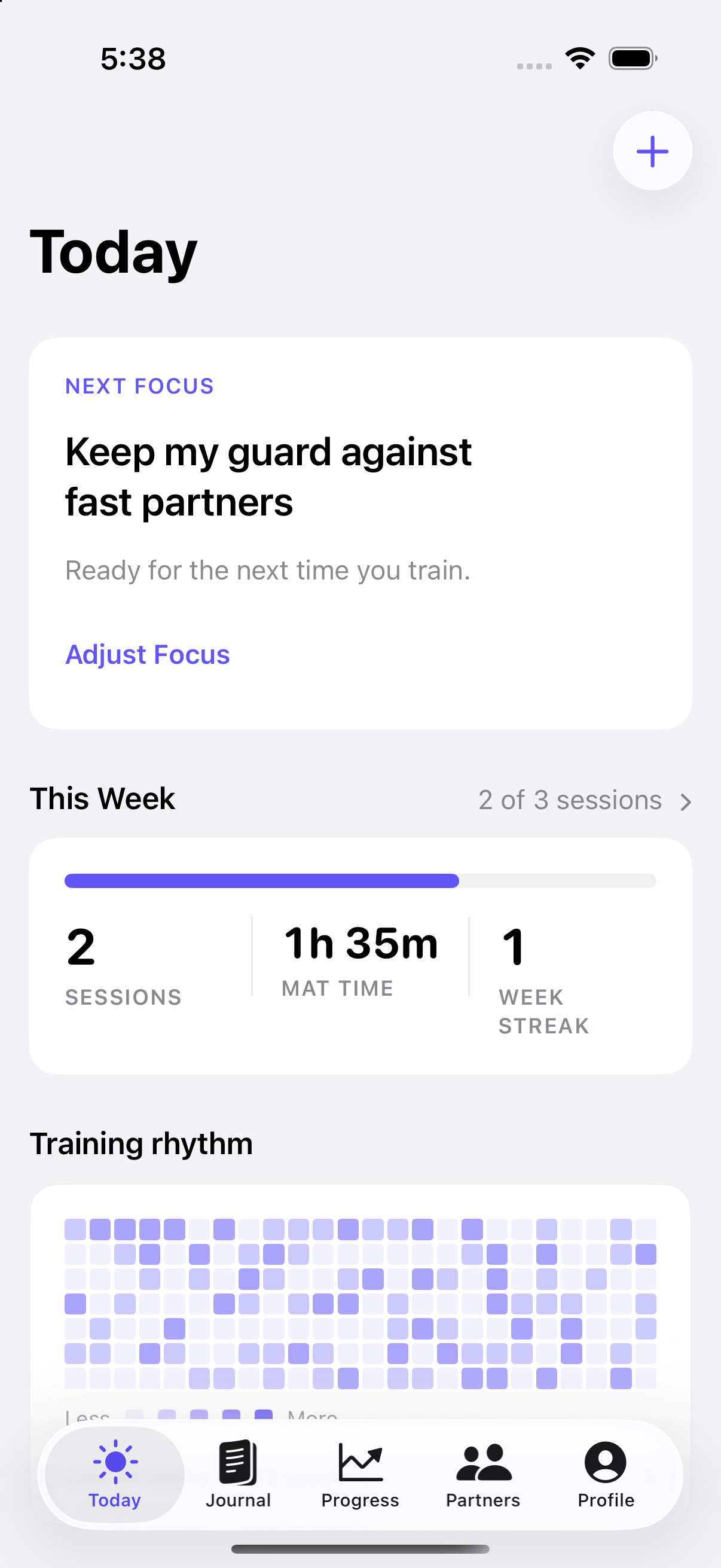 Today screen showing a clear focus for the next Jiu-Jitsu session